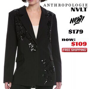 NVLT Anthropologie Sequin Embellished Black Oversized Cut Blazer NEW NWT $179